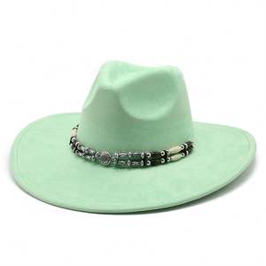 Sombrero de vaquero de gamuza estilo western con ala grande para hombre y mujer, sombrero de vaquera rosa, sombreros Fedora de fieltro - Product Image 2