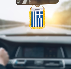Drapeau de pays de la Grèce imprimé double face de haute qualité Mini bannière frangée à accrocher à la fenêtre de la <span class=keywords><strong>voiture</strong></span> - Product Image 2