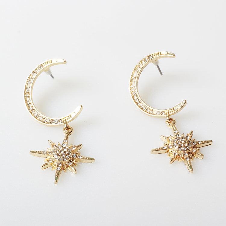 V & R de Smykker 18K oro estrella y luna de diamantes de imitación de cristal pendiente de aleación