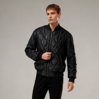 Blouson Bomber Vintage Brodé Personnalisé Hiver Homme Femme Col Montant Matelassé Tissu Laine Fermeture Éclair OEM Noir Logo Avant