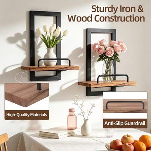 Estante de almacenamiento de madera para pared, diseño sencillo para sala de estar y dormitorio, con plantas verdes y - Product Image 2