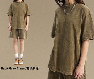 Men Acid Wash Oversized T Shirt and Shorts Set 2 Piece Streetwear Cotton Crew <b>Neck</b> Summer Casual Outfit - Product Image 4