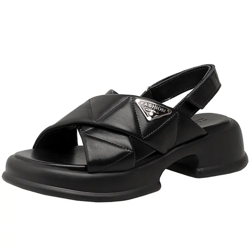 Drophipping Custom Logo 2022 Luxury Genuine Leather Platform Chunky Wedge Heel Sandals Women's Designer Sandals