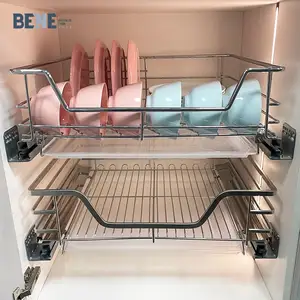 Kitchen Cabinet Accessories Soft Close Pull Out Basket Wire Mesh Sliding Srawer Dish Rack For Cabinets
