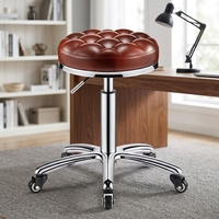 Chaise de salon en cuir PU noir imperméable pour barbier, avec dossier et roulettes, chaise de manucure, tabouret de pédicure en éponge haute densité