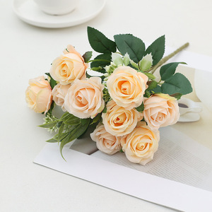 Ramos de Flores Artificiales de Seda al por Mayor, 10 Cabezas de <span class=keywords><strong>Rosas</strong></span> y Peonías, Tela Decorativa para Bodas, Pascua, Graduaciones - Product Image 3