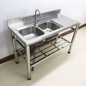 Fregadero Comercial <span class=keywords><strong>de</strong></span> Acero Inoxidable <span class=keywords><strong>con</strong></span> Encimera Integrada y Estante <span class=keywords><strong>de</strong></span> Almacenamiento, <span class=keywords><strong>Patas</strong></span> <span class=keywords><strong>de</strong></span> 60mm <span class=keywords><strong>de</strong></span> Grosor <span class=keywords><strong>con</strong></span> Deflector, Lavabo Doble - Product Image 6