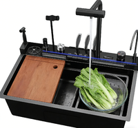 Support de téléphone et pistolet de lavage, Robinet intelligent pour évier de cuisine, Évier de cuisine en acier inoxydable, Évier de cuisine