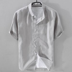 <span class=keywords><strong>Camicia</strong></span> <span class=keywords><strong>Bianca</strong></span> in <span class=keywords><strong>Lino</strong></span> da <span class=keywords><strong>Uomo</strong></span> Traspirante Comoda Formale con Colletto alla Coreana Maniche Corte per la Stagione Estiva - Product Image 6