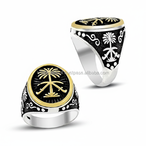 925K <b>Silver</b> Art Design Saudi Arabia Palm Tree Sword Embossed <b>Men</b> <b>Ring</b> - Product Image 2