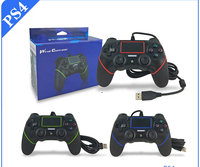 Manette de jeu filaire recouverte de caoutchouc pour P4, contrôleur de jeu USB avec double vibration et gyroscope 6 axes, compatible avec PC
