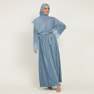 Lanna EID - Nouvelle Abaya Plissée en Organza à Dentelle Florale et Strass, Couleur Unie, Modeste, Style Dubaï, pour Femme Musulmane, Vêtement Islamique - Product Image 4