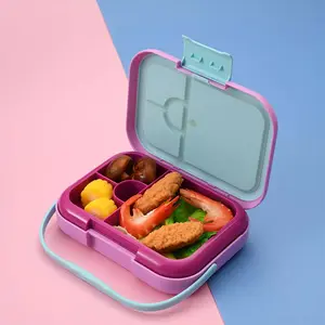 Aohea Leak-Proof BPA-Free 4 Compartments Handle Bento Style Lunch Solution Bent Go Kid Chill Lunch Box With Removable Ice Pack