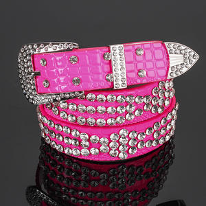 レザーベルト3.3cm 1.3インチ幅西洋ファッションあなたの女の子ファンシーダイヤモンドラインストーンスタッズ付きPU - Product Image 3