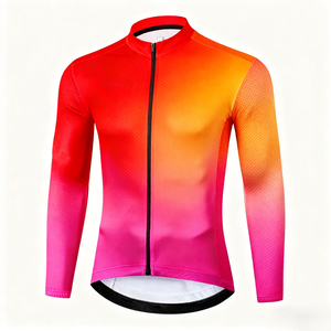 Venta Directa de Jersey de Ciclismo Transpirable con Logotipo Personalizado, Impresión por Sublimación, Degradado, Manga Larga, para Eventos de Equipo y Carreras de Carretera - Product Image 1