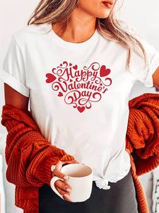 T-shirt da donna a maniche corte girocollo in cotone casual con stampa a lettere, vestibilità regolare, per San Valentino, primavera estate - Product Image 1
