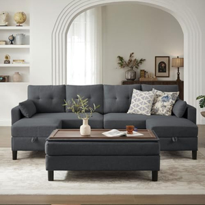 Canapé modulable convertible avec table basse ottoman, canapé en tissu lin moderne en forme de U, canapé 4 places pour <span class=keywords><strong>salon</strong></span> ou bureau - Product Image 5