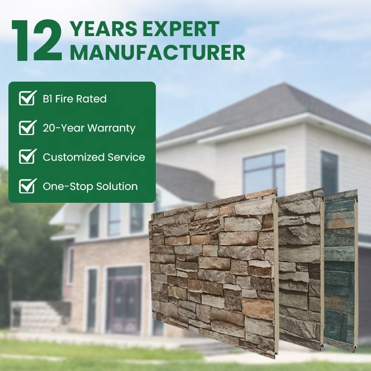 Modern Sheet Metal Siding, Cultural Stone Pattern Metal Sandwich Carved Exterior Wall Panels, Metal Building Materials