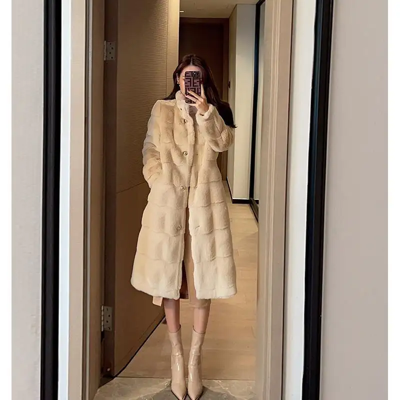 Manteau d'hiver de luxe en velours épais et chaud pour femme, veste mi-longue en fausse fourrure, vente en gros