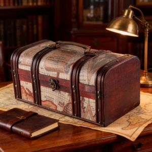 Las correas de cuero para el pecho de madera a la antigua a medida agregan un ambiente <span class=keywords><strong>Explorer</strong></span> Vibe Great Dorm Rooms Offices Cofre del Tesoro de madera - Product Image 1