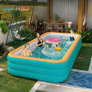 <span class=keywords><strong>Piscina</strong></span> Inflable Rectangular de PVC Ecológica de 300 cm, Azul y Naranja, Capacidad de Carga de 180 kg, <span class=keywords><strong>Piscina</strong></span> Portátil para Juegos Acuáticos al Aire Libre para la Familia - Product Image 1