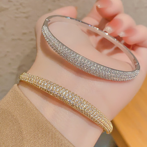 Micro Inlaid Zircon <b>Bangle</b> Zinc Alloy Gold <b>Silver</b> Women's Jewelry Gift Circular Ring Claw Setting Fashion <b>Bracelet</b> - Product Image 1