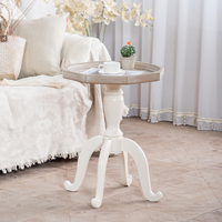 Table basse de salon de style industriel antique, design moderne, en bois massif avec pieds blancs, table basse ronde vintage en bois vieilli