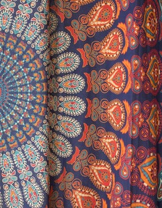 Panneaux de rideaux indiens hippies bohèmes magnifiques motif paon mandala bleu multicolore - Product Image 2