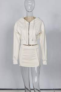 Ensembles de jupes deux pièces mignons pour femmes, tenues tendance, haut court à manches longues avec poche zippée et jupes taille haute pour femmes - Product Image 2