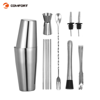 Kit personnalisable en acier inoxydable Barman Cocktail Maker 500ml Cocktail Shaker Bar Tools Mixing Barware Set avec support en bois