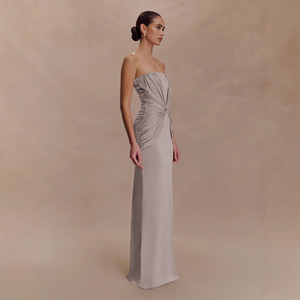 <span class=keywords><strong>Robe</strong></span> de soirée <span class=keywords><strong>longue</strong></span> pour femme, coupe trapèze, en soie de lait, à épaules dénudées et taille torsadée, élégante, couleur unie, longueur ras du sol, pour occasions formelles - Product Image 2