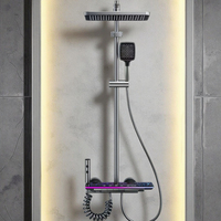 Set Shower Atmosfer Cerdas Tiga Tuas Abu-abu dengan Layar Digital, Tombol Piano, Katup Keramik, Semprotan Hujan Lembut, Fitur Pause, untuk Villa