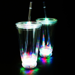 이중층 발광 LED 창의적인 빨대컵 16온스 컬러풀 플래시 PS 일회용 90mm 지름 - Product Image 5