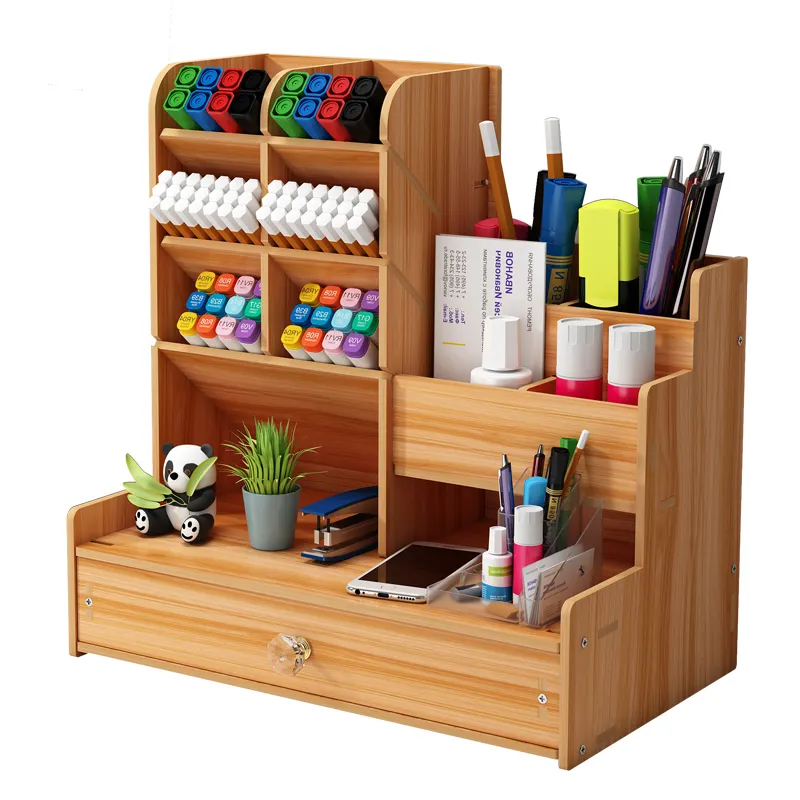 Organizador de canetas de madeira, suporte para canetas, organizador de madeira colorida para papelaria