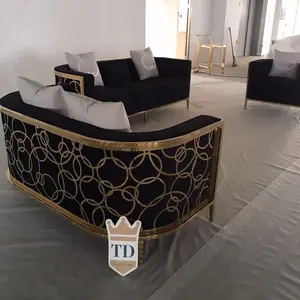 Luxe Glanzend Goud Roestvrij Staal 123 Fluwelen Bankstel Accent Stoel Love Seat Lounge Voor Woonkamer Eetkamer Kantoormeubilair