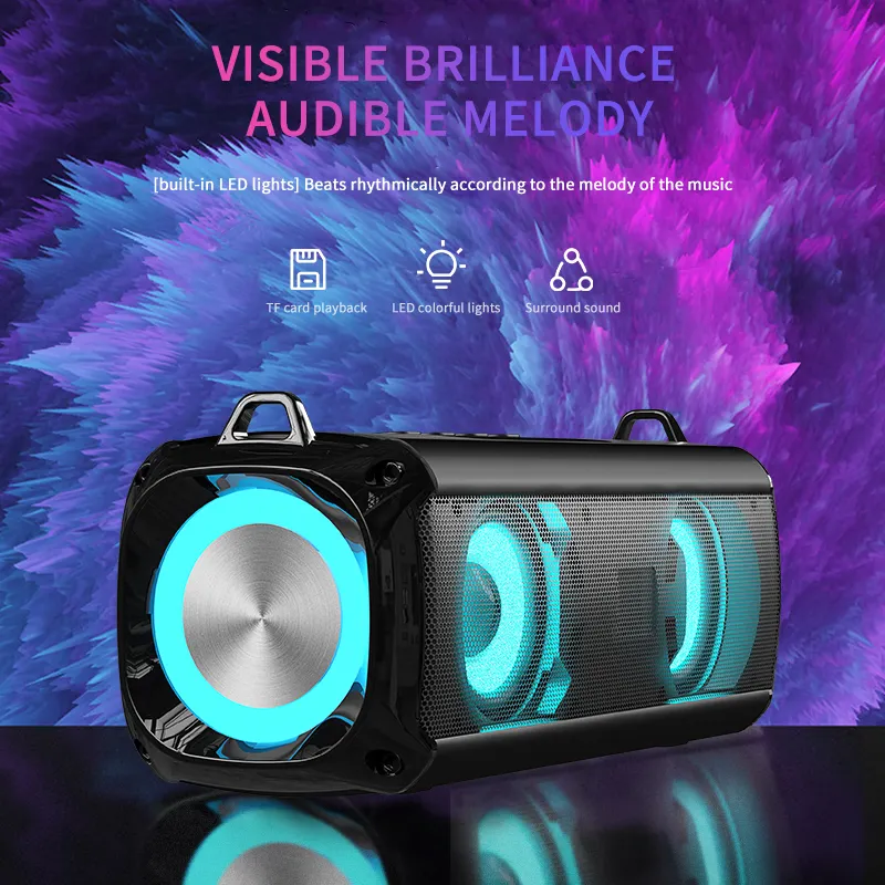 Popular Bluetooth 5.0 Speaker Colorful LED Portable Speaker With Passive Radiator Bass Enhanced