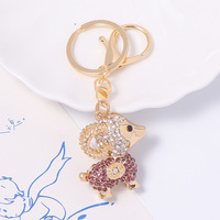 Adorable porte-clés 3D en alliage de zinc avec strass étincelants, breloque chèvre ou breloque mouton pour sac à dos, accessoires de décoration quotidienne