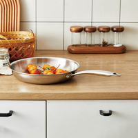 Set Wajan Penggorengan Logam Stainless Steel Multi Ukuran dengan Gagang Panjang, Kompatibel dengan Induksi, Peralatan Masak Dapur