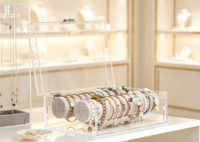 Boîte à bijoux personnalisée en acrylique transparent avec couvercle à charnière en velours pour organiser les bracelets, les montres, les bracelets à breloques et les bijoux perlés