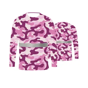 Camisas de manga longa de segurança camuflada com logotipo personalizado alto para mulheres em rosa