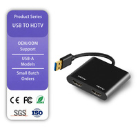 Adaptateur USB 3.0 vers double HDTV 1080P HD haute vitesse, plaqué or, gaine en PVC, convertisseur 2 ports pour ordinateur portable/de bureau