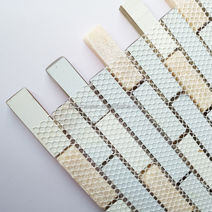 Marrone chiaro Design moderno striscia di mosaico laminato stampante a getto d'inchiostro pietra di vetro per pareti interne decorazione della casa Splash - Product Image 6