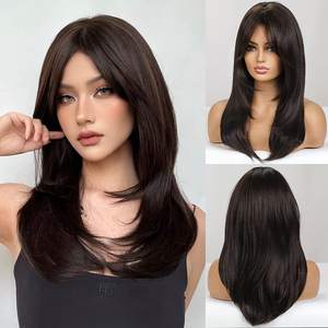 Gran oferta, pelucas sintéticas europeas americanas de 24 pulgadas, flequillo de ocho figuras, pelucas de ondas rectas sedosas en capas para cabello de mujer - Product Image 2