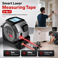 Mètre laser intelligent 3-en-1, télémètre numérique 40M, ruban à mesurer 5M avec fonction de ligne croisée pour la construction et le bricolage