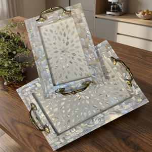 Plateau carré en bois LORD avec incrustation florale, plateau de service décoratif, modèle LV61625, pour la présentation sur la table à la maison - Product Image 1