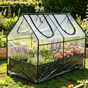 Portable Mini Modern <b>Raised</b> <b>Bed</b> UV-Resistant Tunnel Greenhouse Powder Coated Iron <b>Frame</b> PVC Cover Cold <b>Frame</b> Zipper Window - Product Image 6