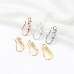 Color-preserving 18K gold-plated U-shaped ear <b>hooks</b>, copper micro-painted with 4mm zircon ear <b>hooks</b>, DIY handmade <b>earrings</b> A02 - Product Image 2