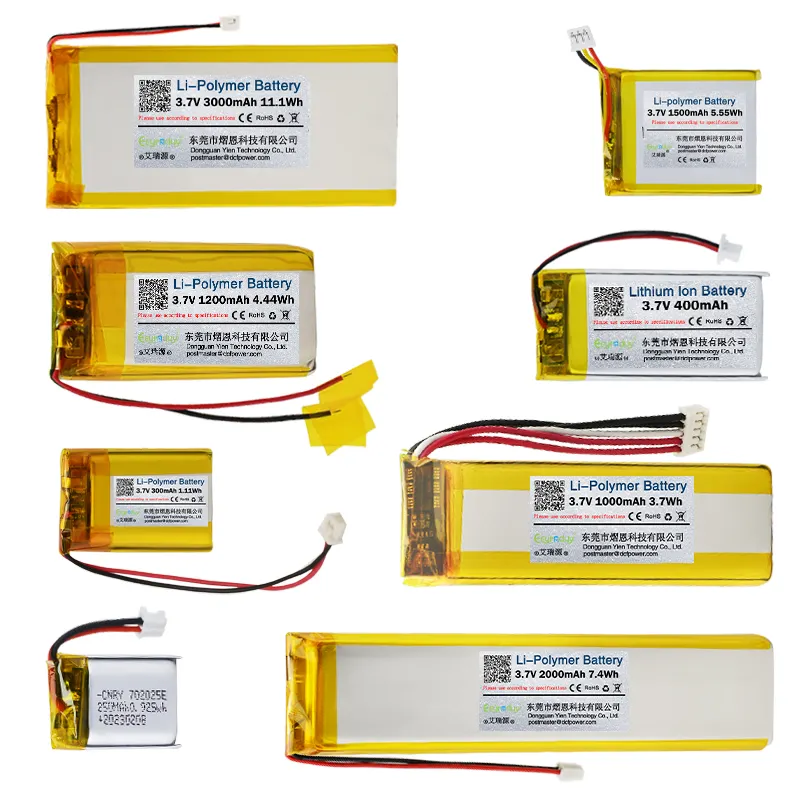 사용자 정의 lipo 배터리 3.7V 7.4V 400mah 650mah 2000mah 6000mah 8000mah 충전식 리튬 폴리머 배터리