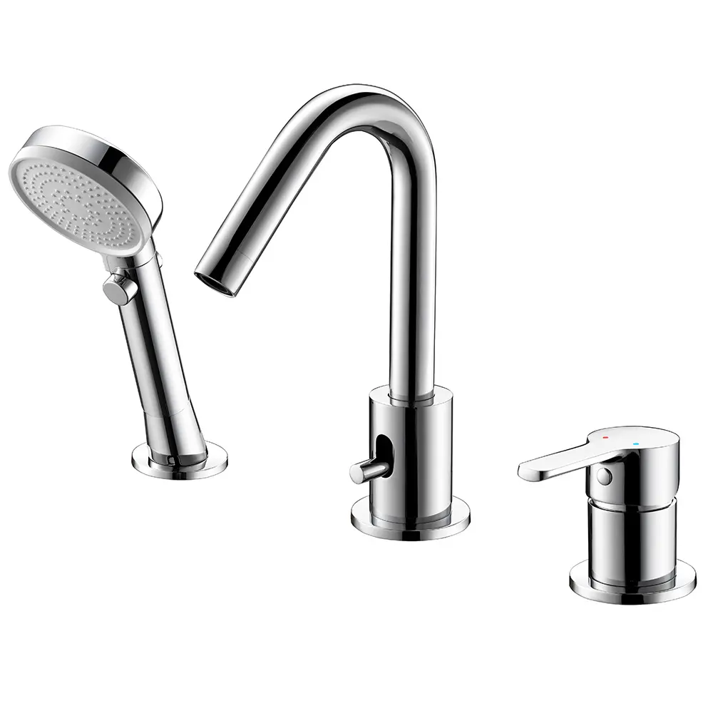 Deck Mounted dual griff pull out badezimmer basin wasserhahn, 3 loch badewanne wasserhahn mit dusche