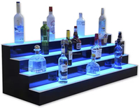 HoFong Casier à vin mural en acrylique à 4 niveaux personnalisé Éclairage à LED Présentoir de bouteilles de vin en plastique Étagère à bière 3mm Rangement pour bar à domicile